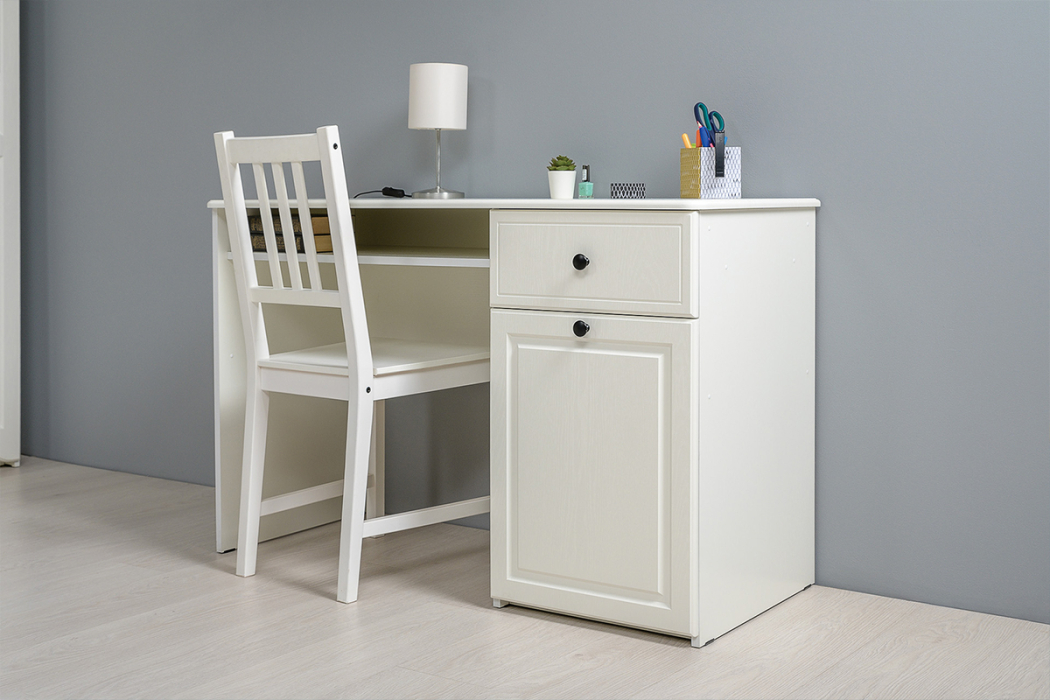 Письменные столы, Стол письменный Роуз 12.148 белый(тиснение Поры дерева)/ясень ваниль