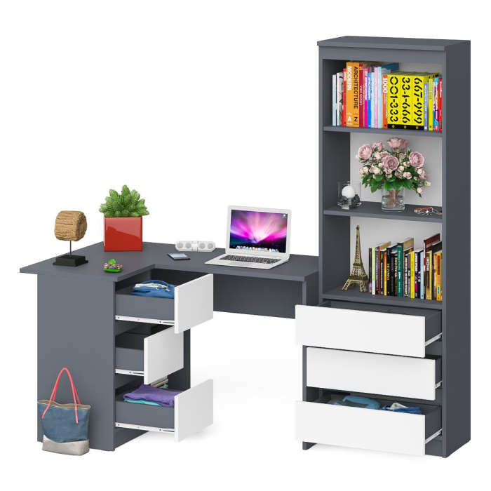 Домашние кабинеты, Стеллаж-комод Мори МСТ600 3 ящика и стол угловой компьютерный МС-16 левый