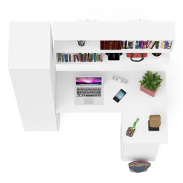 Стол угловой компьютерный Мори МС-16 правый с пеналом с полками и навесной открытой полкой 1200