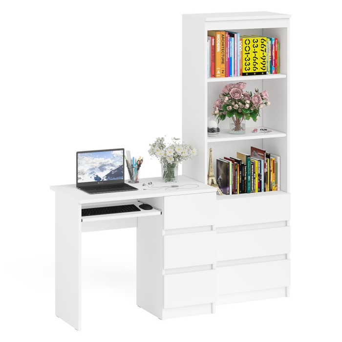 Домашние кабинеты, Стол компьютерный с тумбой справа и стеллаж с ящиками и нишами на 600 Мори