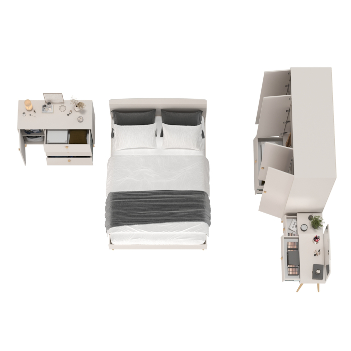 Спальные гарнитуры, Кровать 1400 с четырёх-дверным шкафом с трюмо и комодом Афина