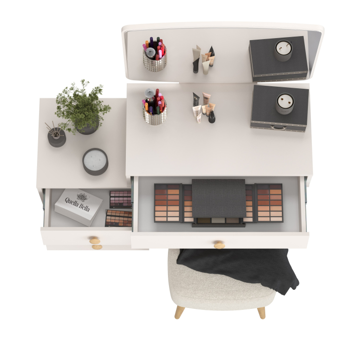 С зеркалом, Трюмо для спальни Афина с прямоугольной банкеткой Полли