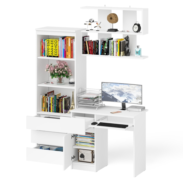 Прямые компьютерные столы, Рабочее место из стола компьютерного МС-1 левый со стеллажоми и настенной полкой Мори