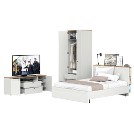 Мебель в спальню Остин из тумбы под ТВ с кроватью с ортопедом на 1600 и шкафа-комода для одежды 13.336.02