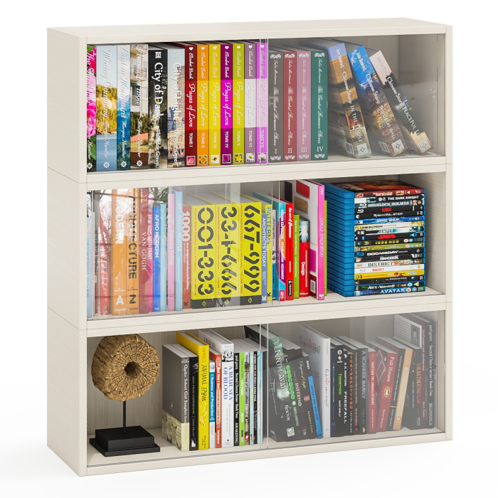 Настенные полки, Три книжные полки КН1 со стеклянными сдвижными дверками