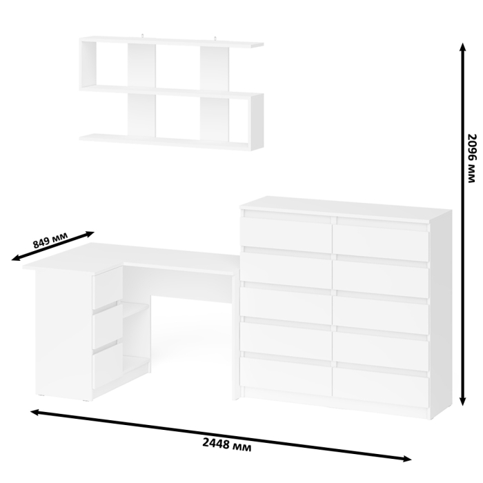 Домашние кабинеты, Стол угловой компьютерный Мори МС-16 левый с комодом на 10-ть ящиков и полкой на 1200