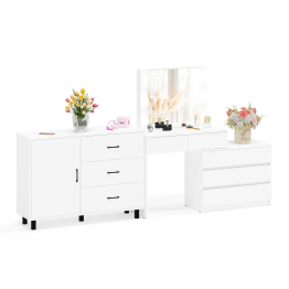 Угловой туалетный столик с подсветкой 110 и тумба-комод дверка и 3 ящика 122-1204