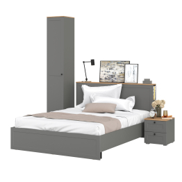 Кровать со спальным местом 1600 с ортопедическим основанием Остин с тумбой прикроватной и шкаф-пенал