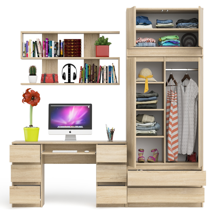 Домашние кабинеты, Шкаф-комод с антресолью Мори МШ900.1 со столом для работы и учёбы и книжной полкой
