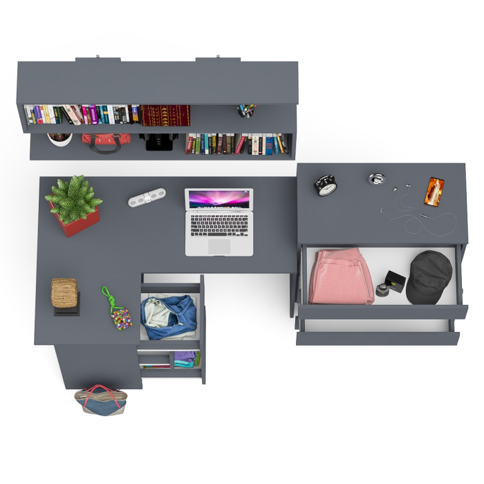 Домашние кабинеты, Стол компьютерный Мори МС-16 с тремя ящиками слева с книжной полкой на 1200 и комод на 4-ре ящика