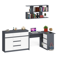 Домашние кабинеты, Угловой стол компьютерный Мори МС-16 правый с комодом МК1200.4 и открытой книжной полкой