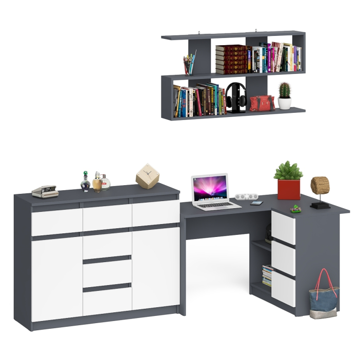 Домашние кабинеты, Угловой стол компьютерный Мори МС-16 правый с комодом МК1200.4 и открытой книжной полкой