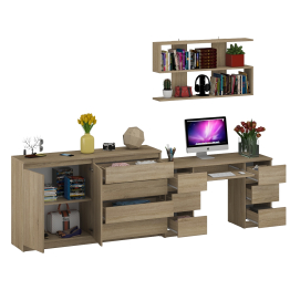 Стол для работы Мори МС-2 с книжной полкой на 1200 и комодом-тумбой МК1600.1