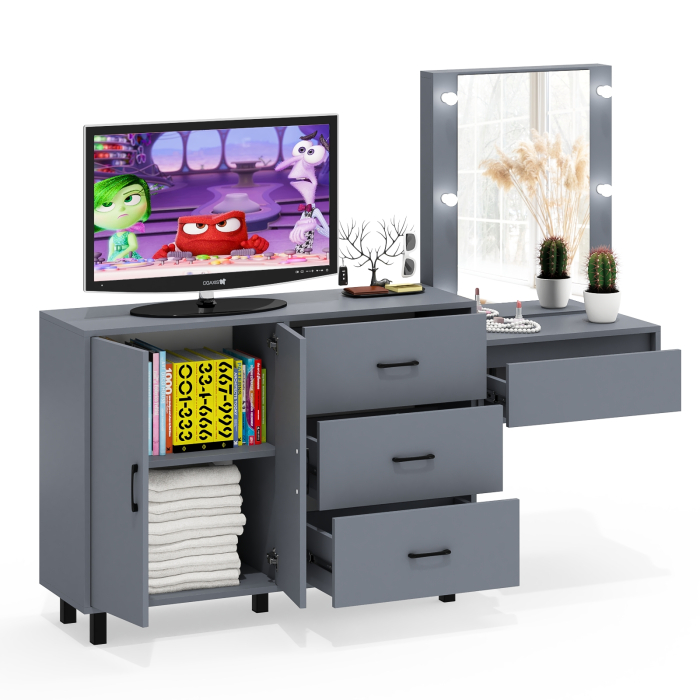 С зеркалом, Стол косметический навесной с подсветкой и тумба-комод 123-1204.