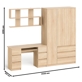 Шкаф-комод трёхдверный Мори МШ1200.1 с письменным столом и открытой книжной полкой