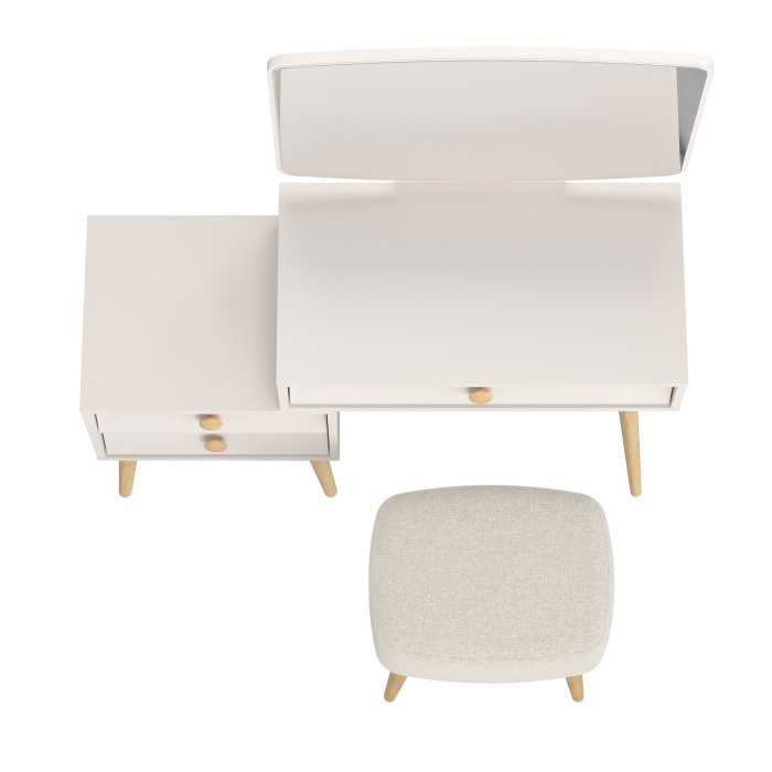 С зеркалом, Трюмо для спальни Афина с прямоугольной банкеткой Полли