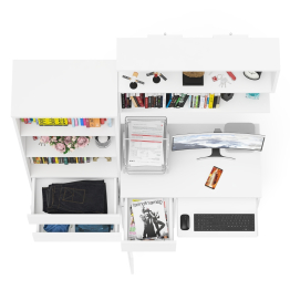 Рабочее место из стола компьютерного МС-1 левый со стеллажоми и настенной полкой Мори