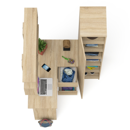 Стол угловой компьютерный Мори МС-16 правый с пеналом с полками и навесной открытой полкой 1200