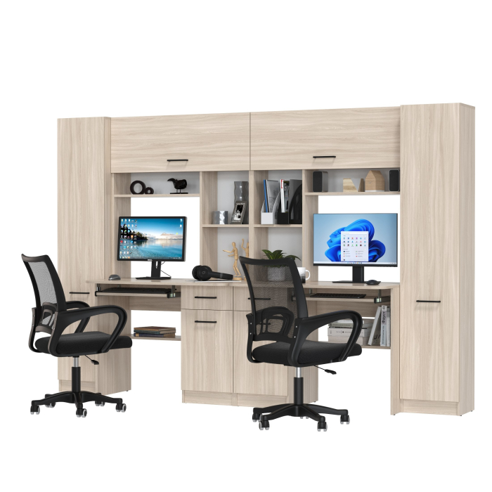 Прямые компьютерные столы, Столы рабочие для двоих с компьютерными креслами Aльфа