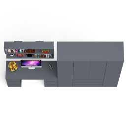 Большой 4-х дверный шкаф-комод Мори МШ1600.1 и стол с верхней навесной полкой