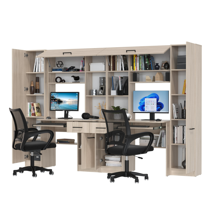 Прямые компьютерные столы, Столы рабочие для двоих с компьютерными креслами Aльфа