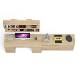 Широкий комод Мори на шесть ящиков с двутумбовым столом МС-2 и открытой полкой