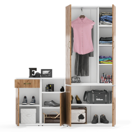 Широкий платяной шкаф глубиной 375 мм и две тумбочки Лидер-8 МД 3.15 и МД 3.19