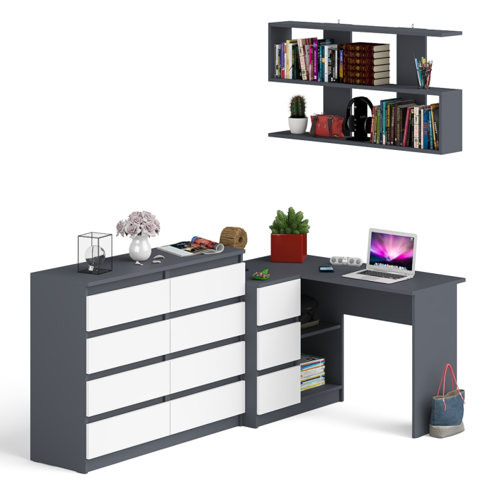 Домашние кабинеты, Книжная полка Мори 1200 с комодом 1200.8 и компьютерным столом МС-16 левым