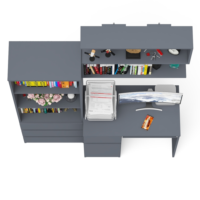 Прямые компьютерные столы, Рабочее место из стола компьютерного МС-1 левый со стеллажоми и настенной полкой Мори