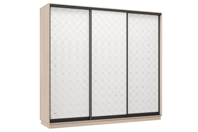 Шкаф-купе Премьер 34 (01РБ;01РБ;01РБ) фасады ромб белый/трёхдверный/Профиль чёрный муар