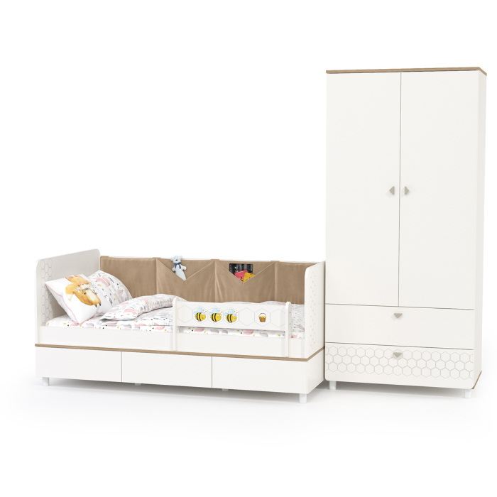 Детские комнаты, Детская кровать с ящиками и шкафом для детской одежды Эйп