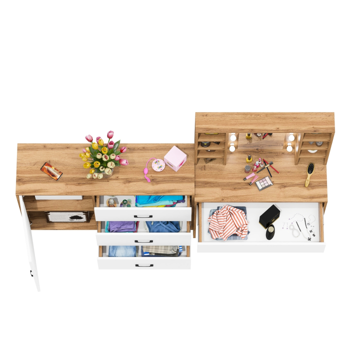 Туалетные столики, Туалетный столик с подсветкой 115 и комод с дверкой и 3-мя ящиками 122-1204