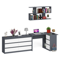 Домашние кабинеты, Комод широкий 6-ть ящиков Мори МК1380.6 с угловым компьютерным столом МС-16 правым и открытой книжной полкой