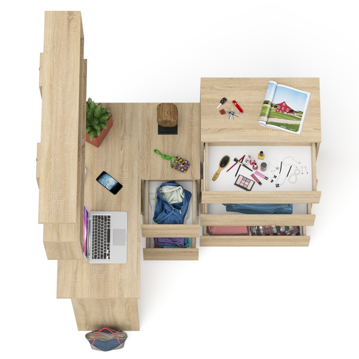 Домашние кабинеты, Комод Мори МК700.5 со столом компьютерным угловым МС-16 правым и открытой полкой 1200