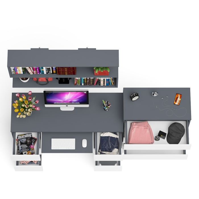 Домашние кабинеты, Стол письменный Мори МС-2 с комодом МК800 4 ящика и полкой 1200