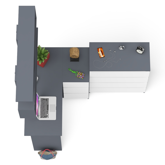 Домашние кабинеты, Книжная навесная полка Мори с угловым компьютерным столом МС-16 правым и комодом Мори МК800.4