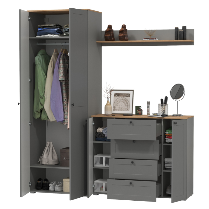 Прихожие, Платяной шкаф с большим комодом и навесной полкой Остин