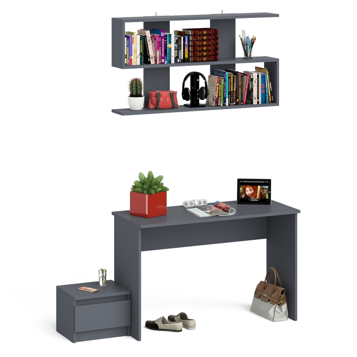 Прямые компьютерные столы, Стол письменный Мори 1200 с тумбочкой и навесной полкой 1200