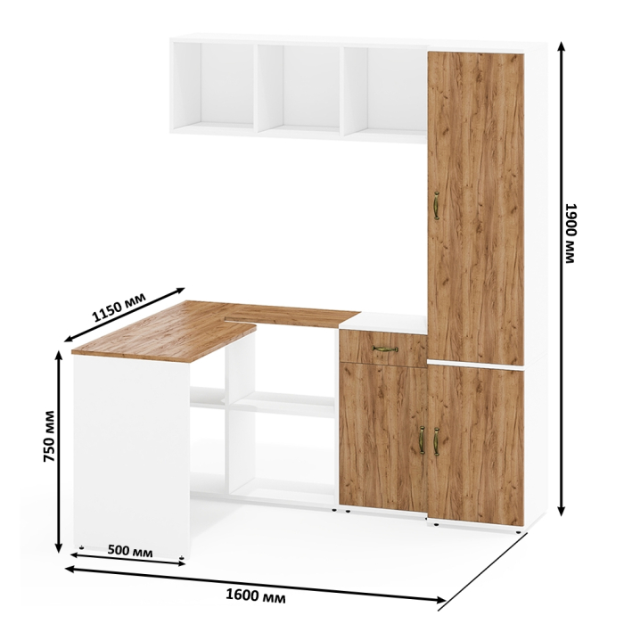 Домашние кабинеты, Пенал для белья с пятью полками Лидер-8 со столом для письма с полкой и тумбой