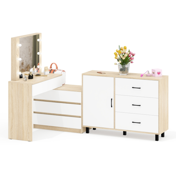 Туалетные столики, Угловой туалетный столик с подсветкой 110 и тумба-комод дверка и 3 ящика 122-1204