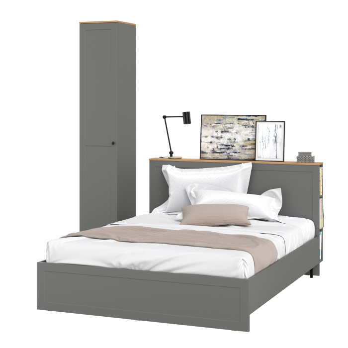 Спальные гарнитуры, Кровать двухспальная с ортопедическим основанием и шкаф-пенал Остин