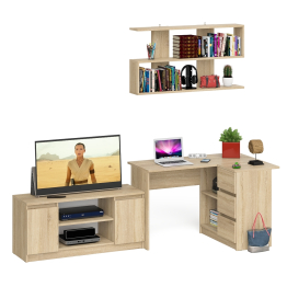 Стол угловой компьютерный Мори МС-16 правый с книжной полкой и ТВ-тумбой МТВ1200.1