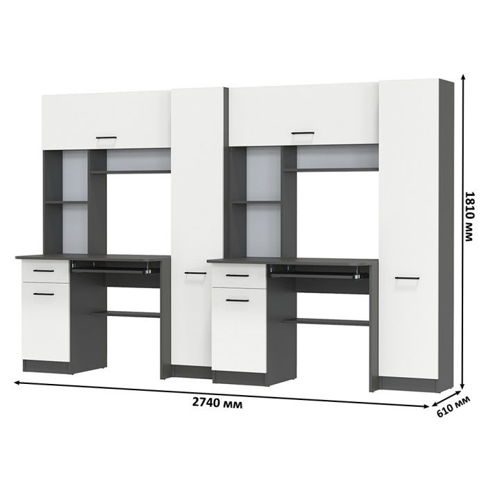 Прямые компьютерные столы, Столы рабочие для двоих с компьютерными креслами Aльфа