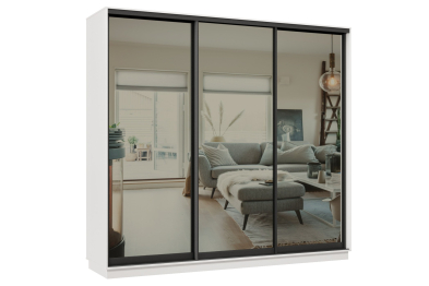 Шкаф-купе Премьер 36 (01ЗГ;01ЗГ;01ЗГ) фасады зеркало графит/трёхдверный/Профиль чёрный муар