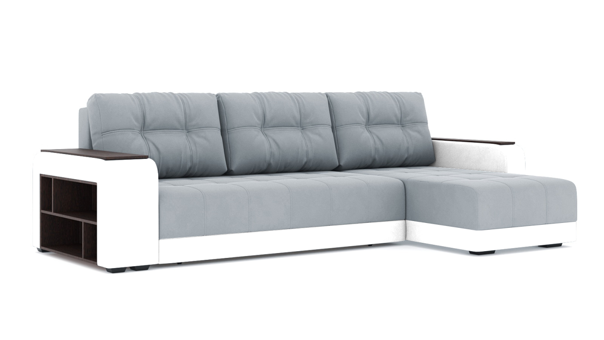 Диваны угловые в гостиную, Диван-кровать угловой Милан ПБ еврокнижка, велюр+кож.зам.