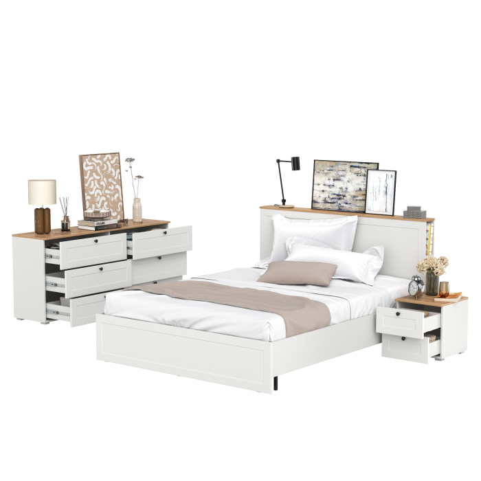 Спальные гарнитуры, Гарнитур спальный Остин из комода 16.240 с кроватью с ортопедическим основанием и тумбы прикроватной