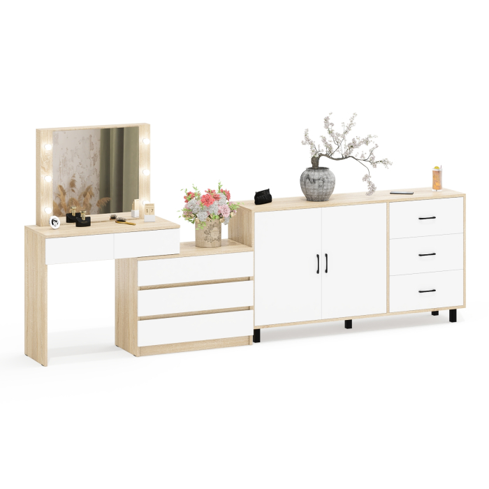 С зеркалом, Туалетный столик-трансформер с подсветкой и зеркалом 110 и комод-тумба 123-1604