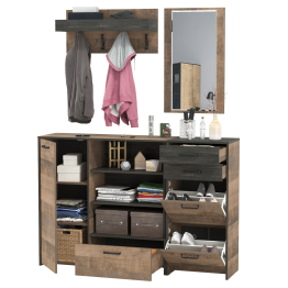 Комод с дверкой с высокой тумбой для обуви с зеркалом и вешалкой Трувор