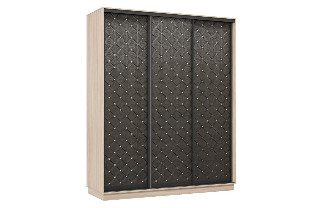 Шкафы-купе 3-х дверные, Шкаф-купе Премьер 21 (01РЧ;01РЧ;01РЧ) фасады ромб чёрный/трёхдверный/Профиль чёрный муар