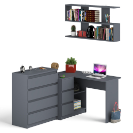 Стол компьютерный Мори МС-16 с тремя ящиками слева с книжной полкой на 1200 и комод на 4-ре ящика